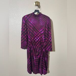 Hanae Mori Boutique Pink and Black Silk Midi Dress